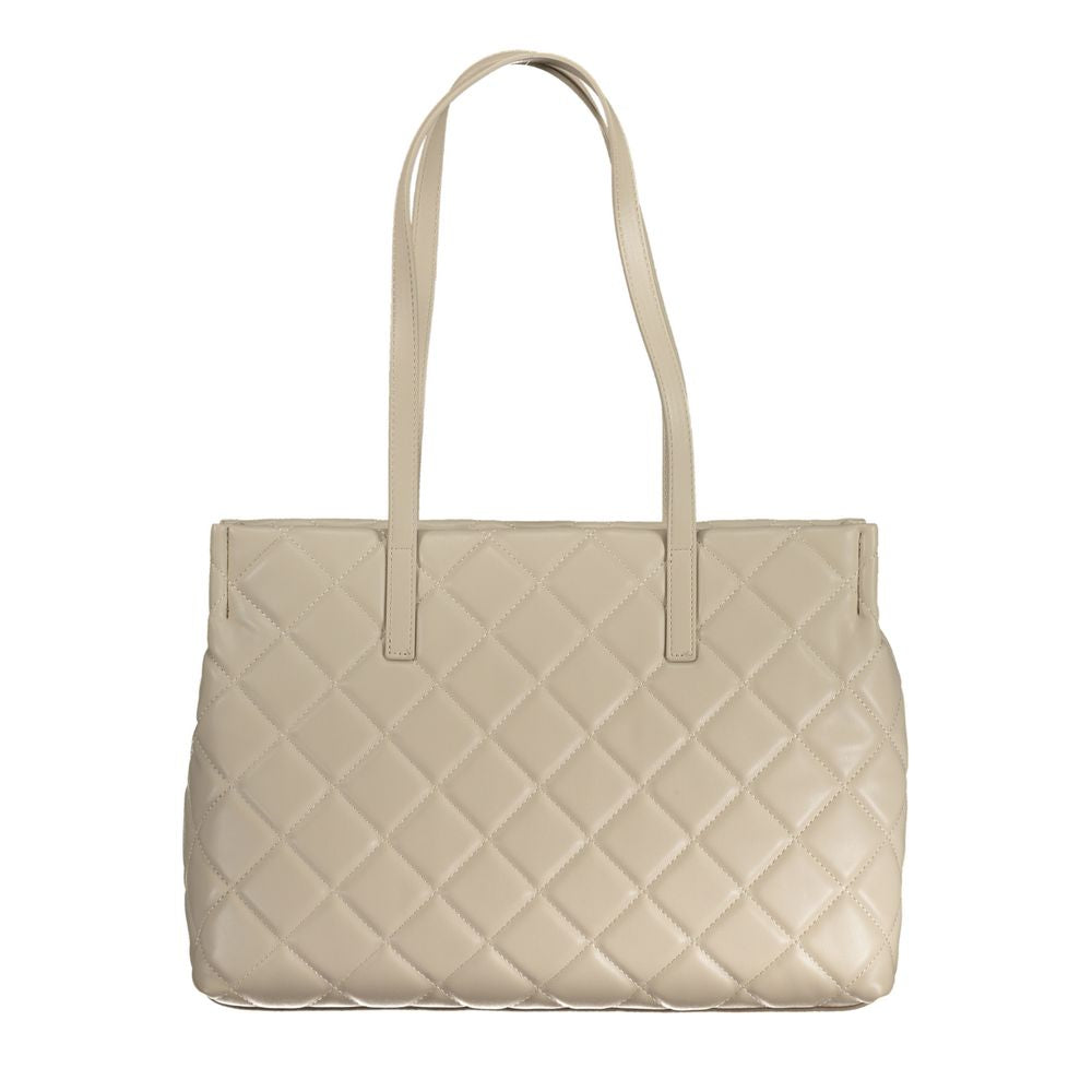 Beige Polyurethane Women Handbag
