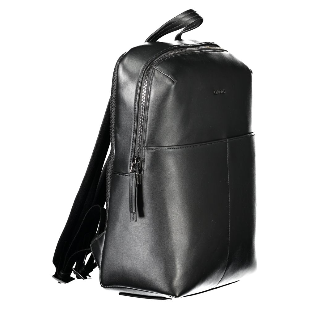 Black Polyurethane Men Backpack