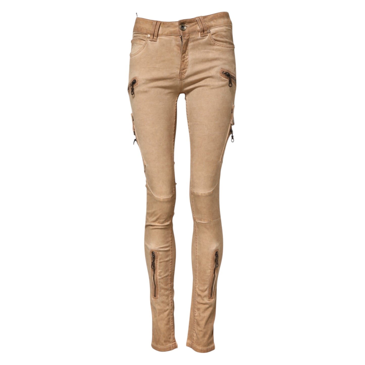 Brown Cotton Mid Waist Skinny Denim Jeans