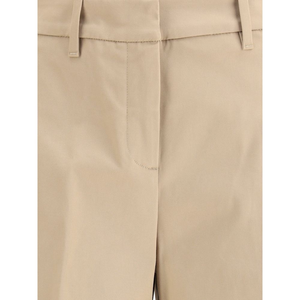 Beige Cotton Casual Pants
