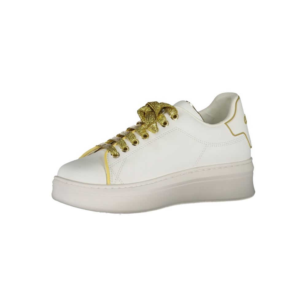 White Polyurethane Women Sneaker