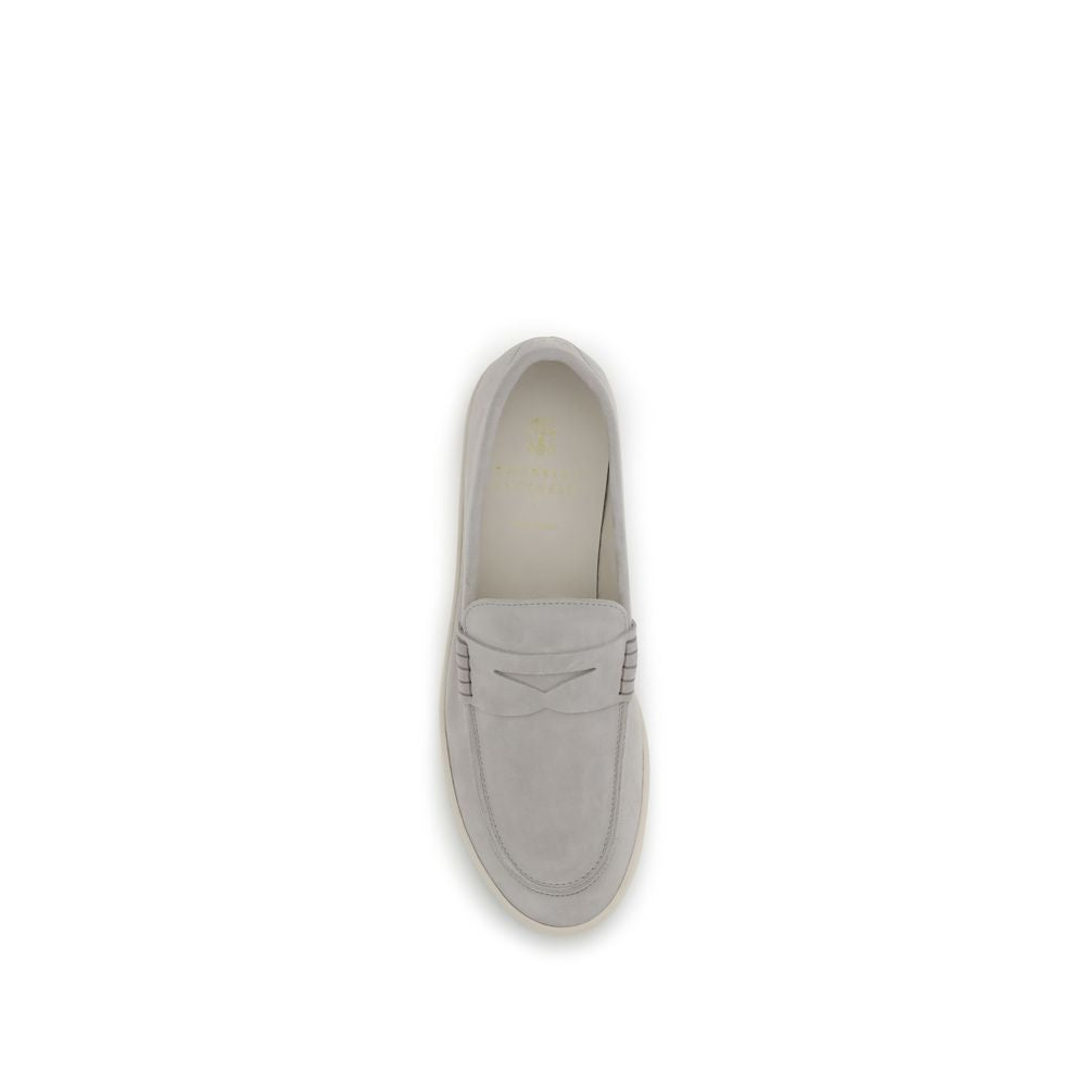 Beige Calf Leather Bos Taurus Slip-On Loafers