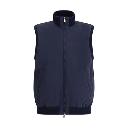 Blue Polyester Sleveless Jacket