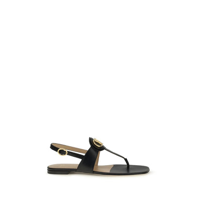 Black Calf Leather Bos Taurus Flat Sandals