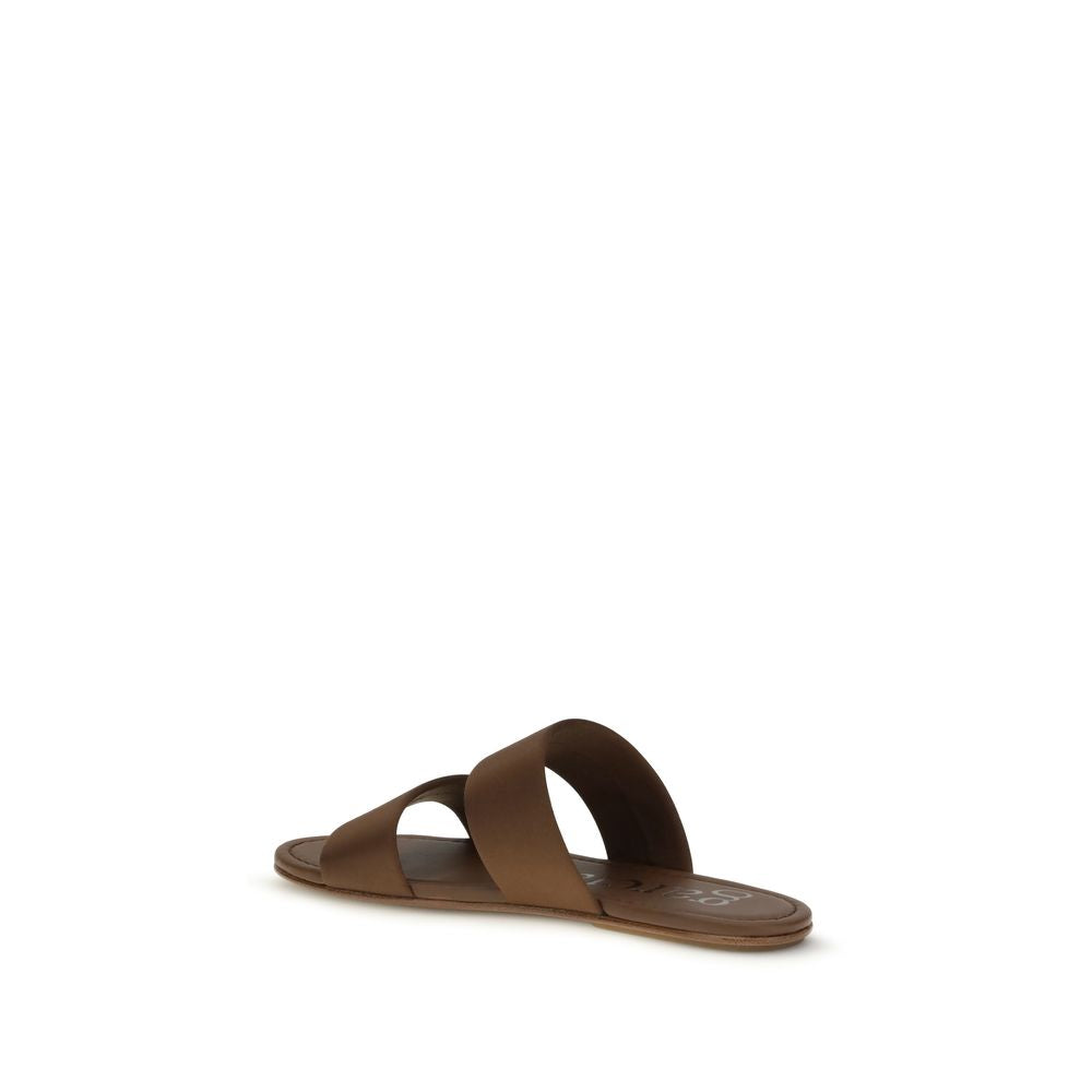 Brown Silk Flat Sandals