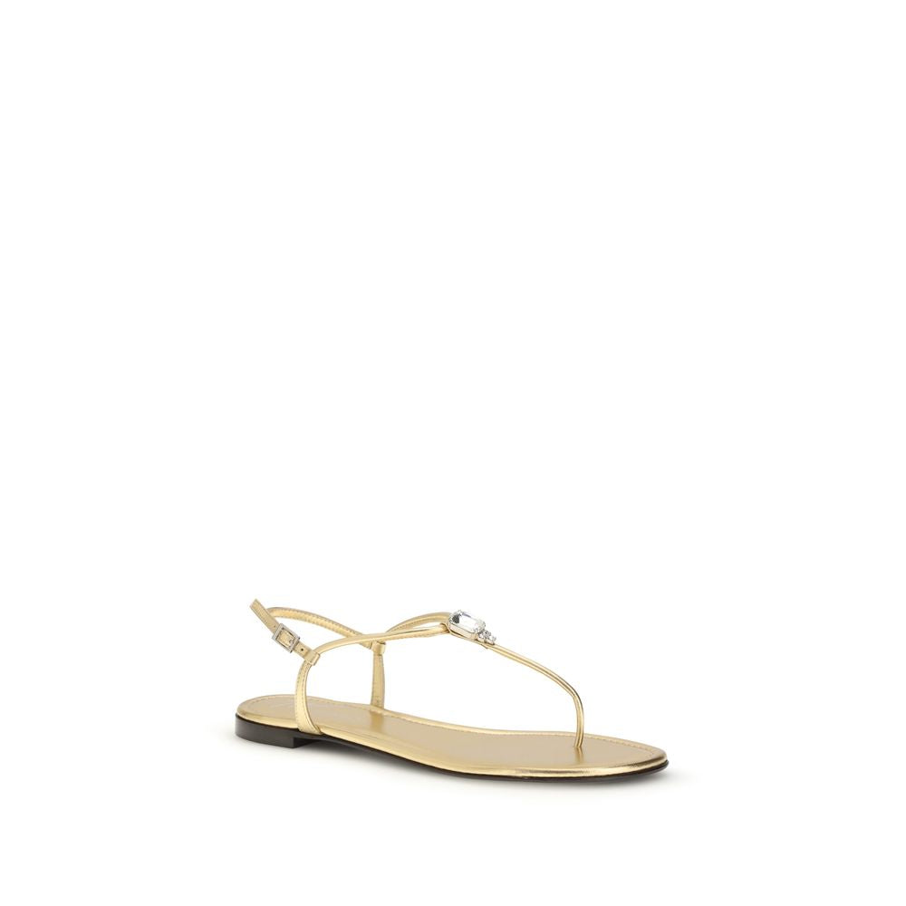 Gold Calf Leather Bos Taurus Flat Sandals
