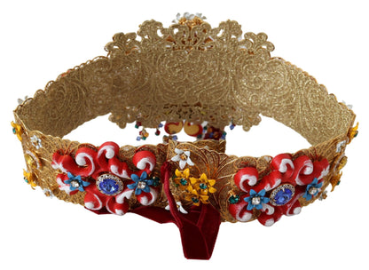 Embellished Floral Crystal Wide Waist Carretto Belt