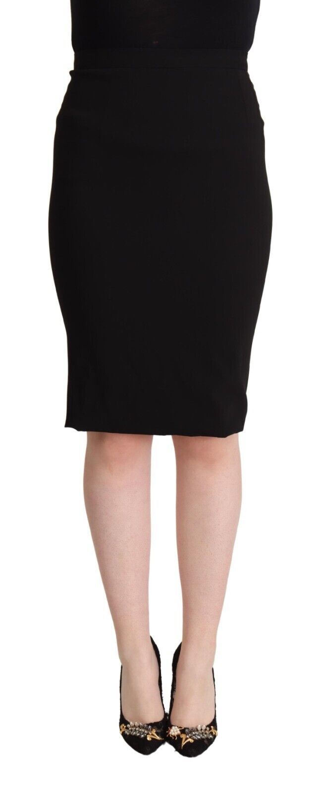 Black High Waist Knee Length Pencil Cut Skirt