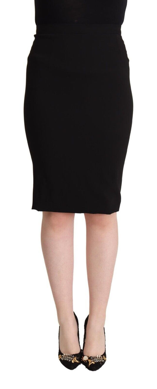 Black High Waist Knee Length Pencil Cut Skirt