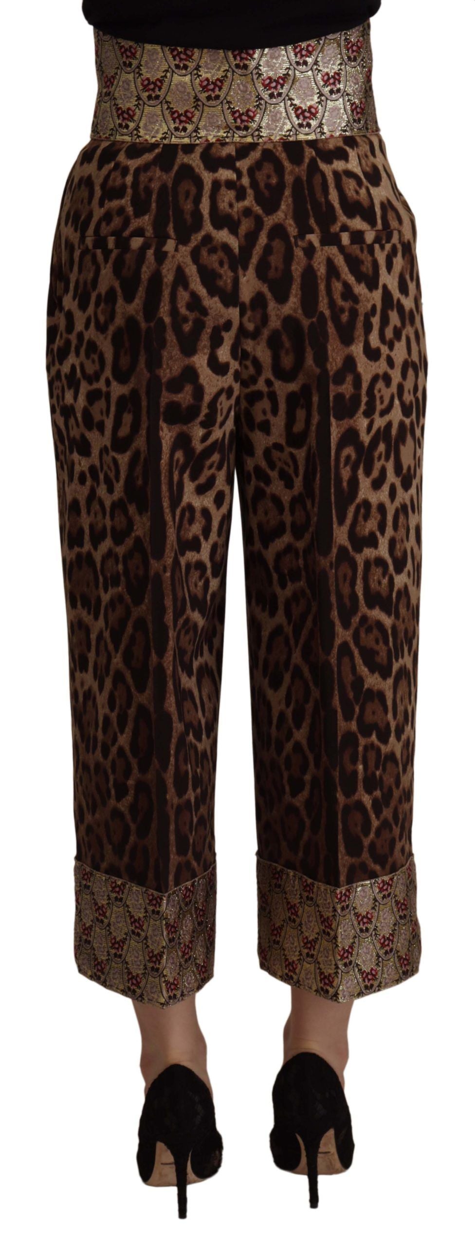 Brown Leopard Gold Jacquard High Waist Pants