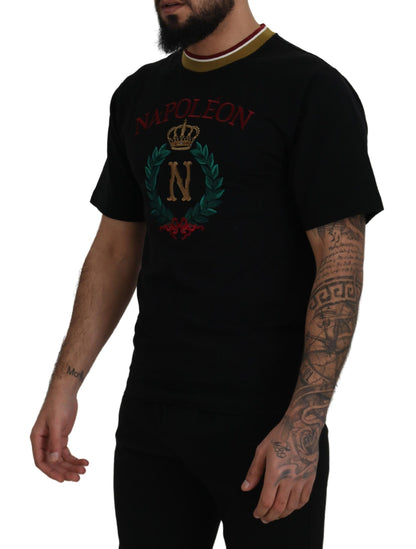Black Cotton Embroidered Crewneck T-shirt