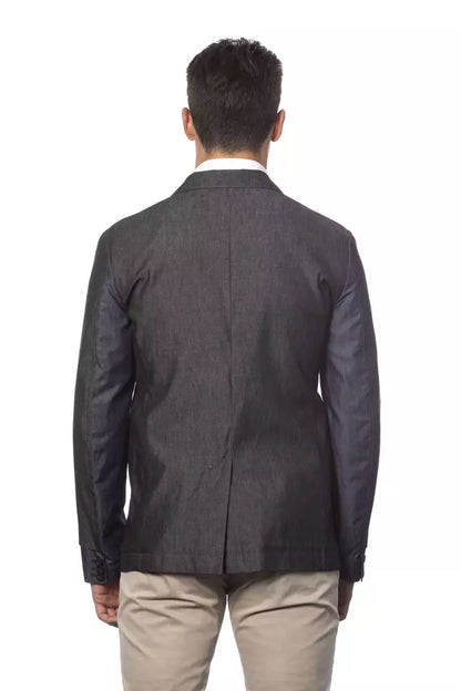 Gray Cotton Men Single Breasted Blazer