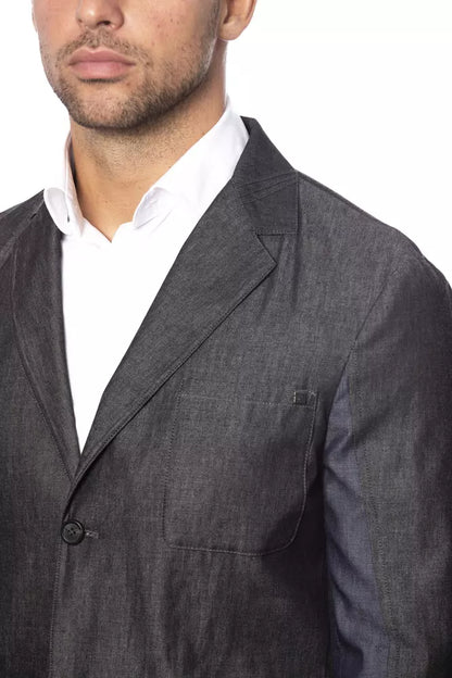 Gray Cotton Men Single Breasted Blazer