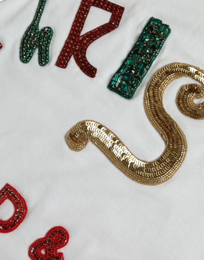 White Cotton Christmas Sequin Fur T-shirt