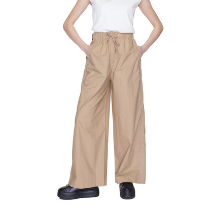 Beige Cotton Casual Pants