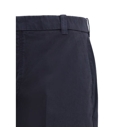 Blue Cotton Casual Pants