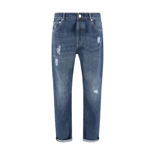 Blue Cotton Straight-Leg Jeans