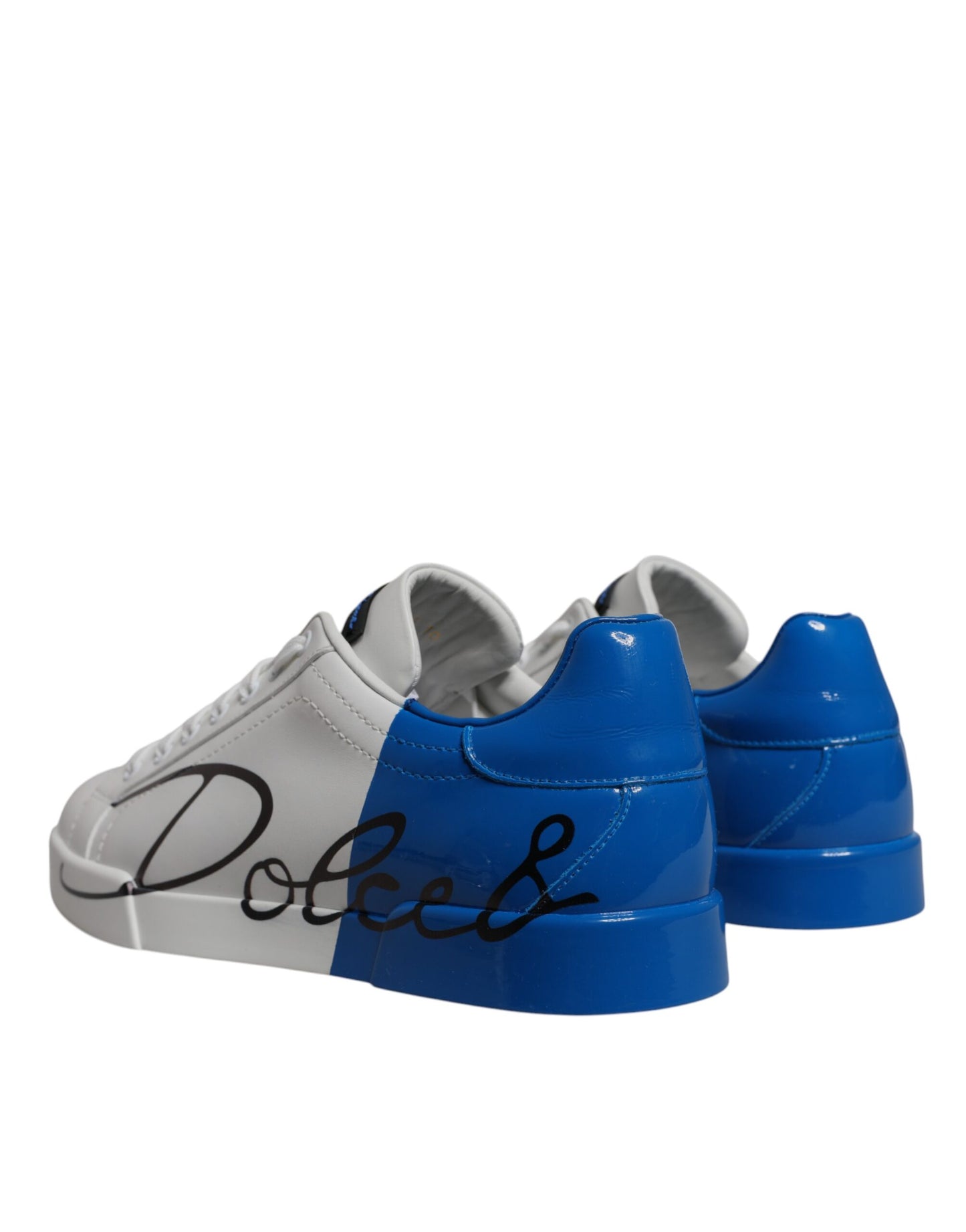 White Blue Leather Logo Low Top Sneakers Shoes