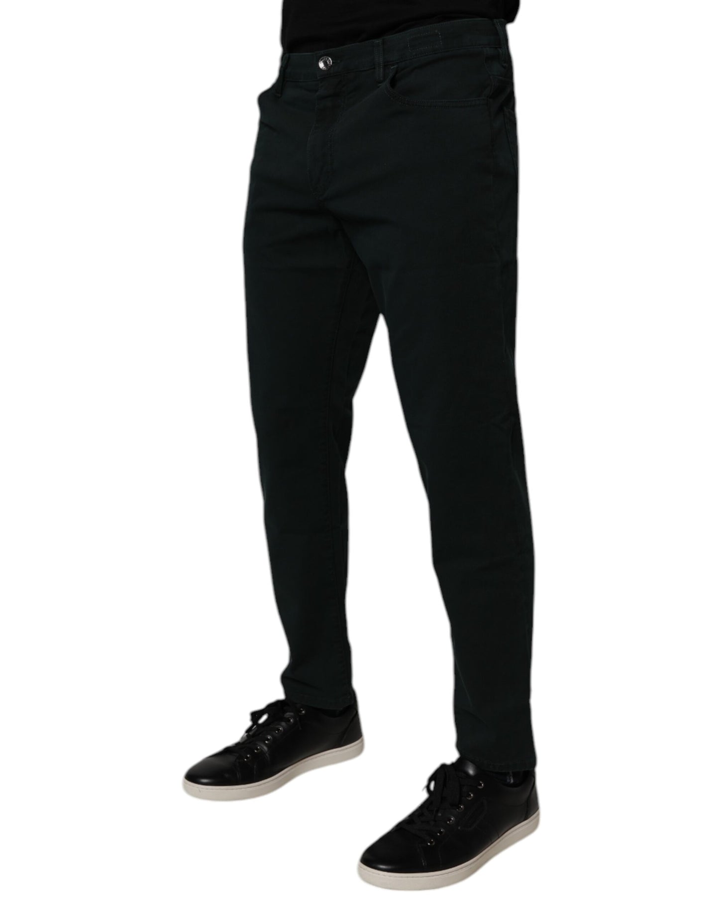 Dark Green Cotton Loose Men Denim Jeans