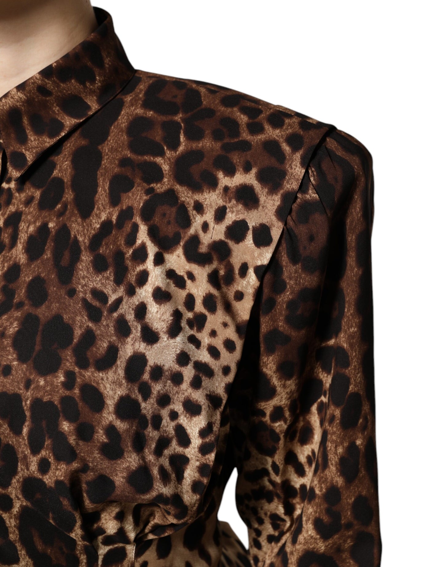 Brown Leopard Silk Button Down Coat Jacket