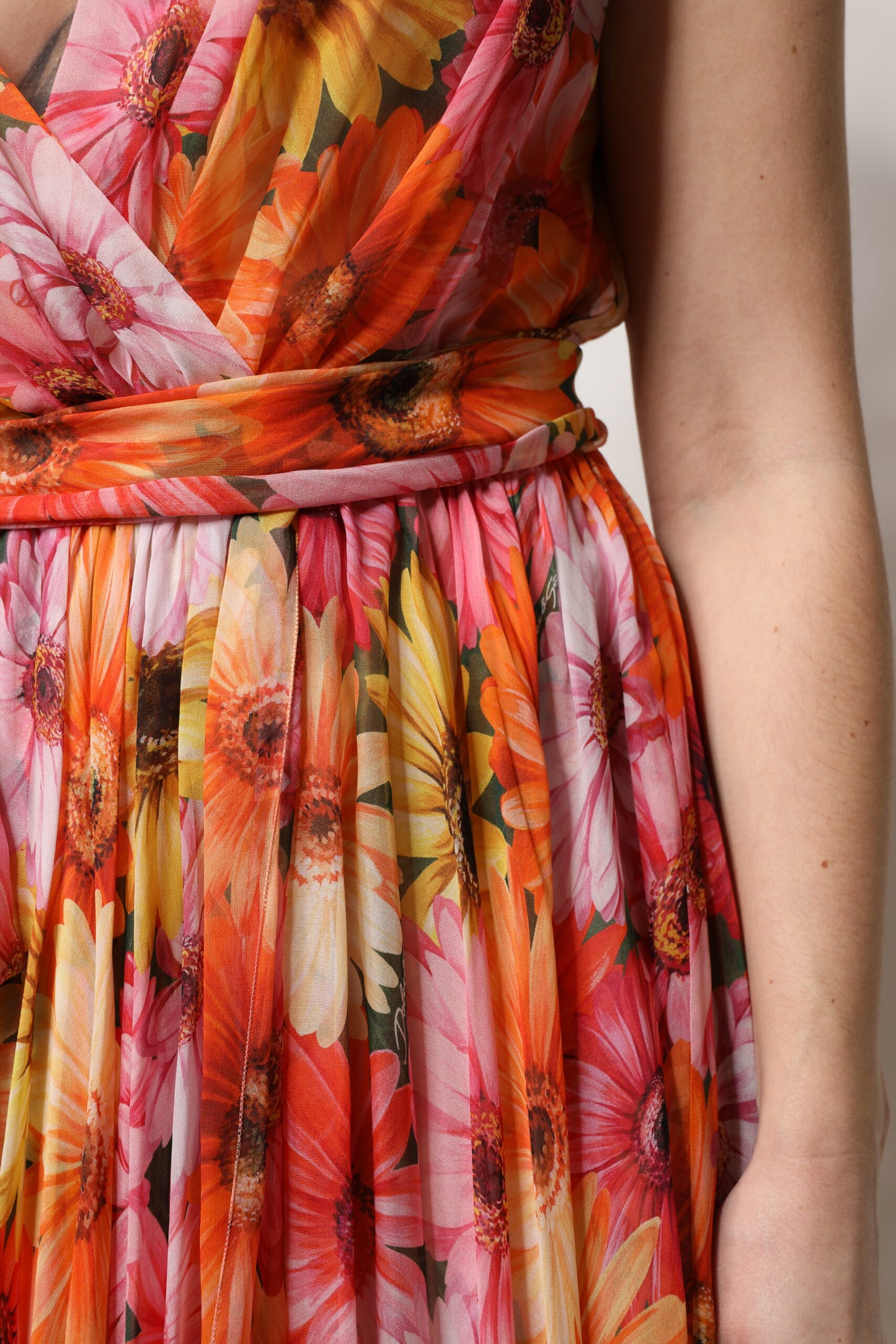 Multicolor Floral Silk V-neck Chiffon Dress