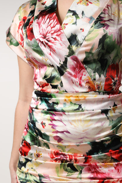 Multicolor Floral Short Sleeves Sheath Midi Dress