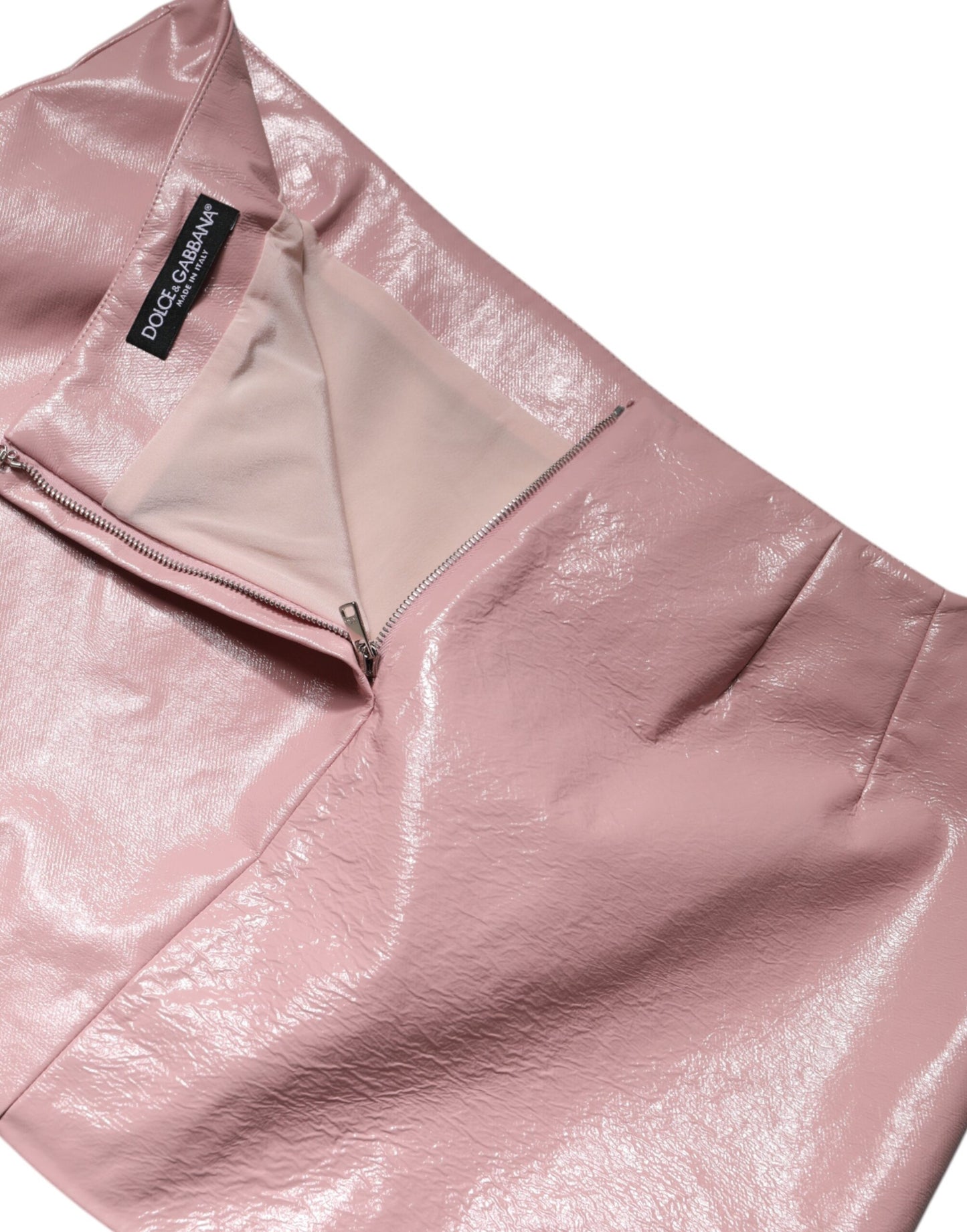 Glossy Pink Cotton High Waist Mini Skirt