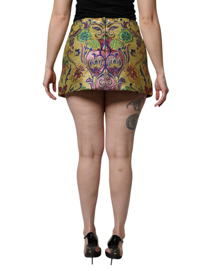 Multicolor Floral Jacquard Mid Waist Mini Skirt