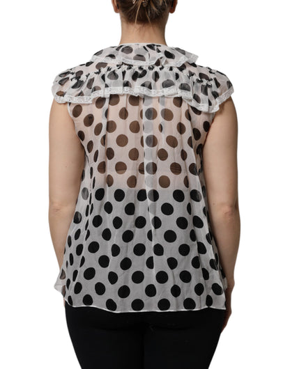 White Black Polka Dot Cotton Sleeveless Top