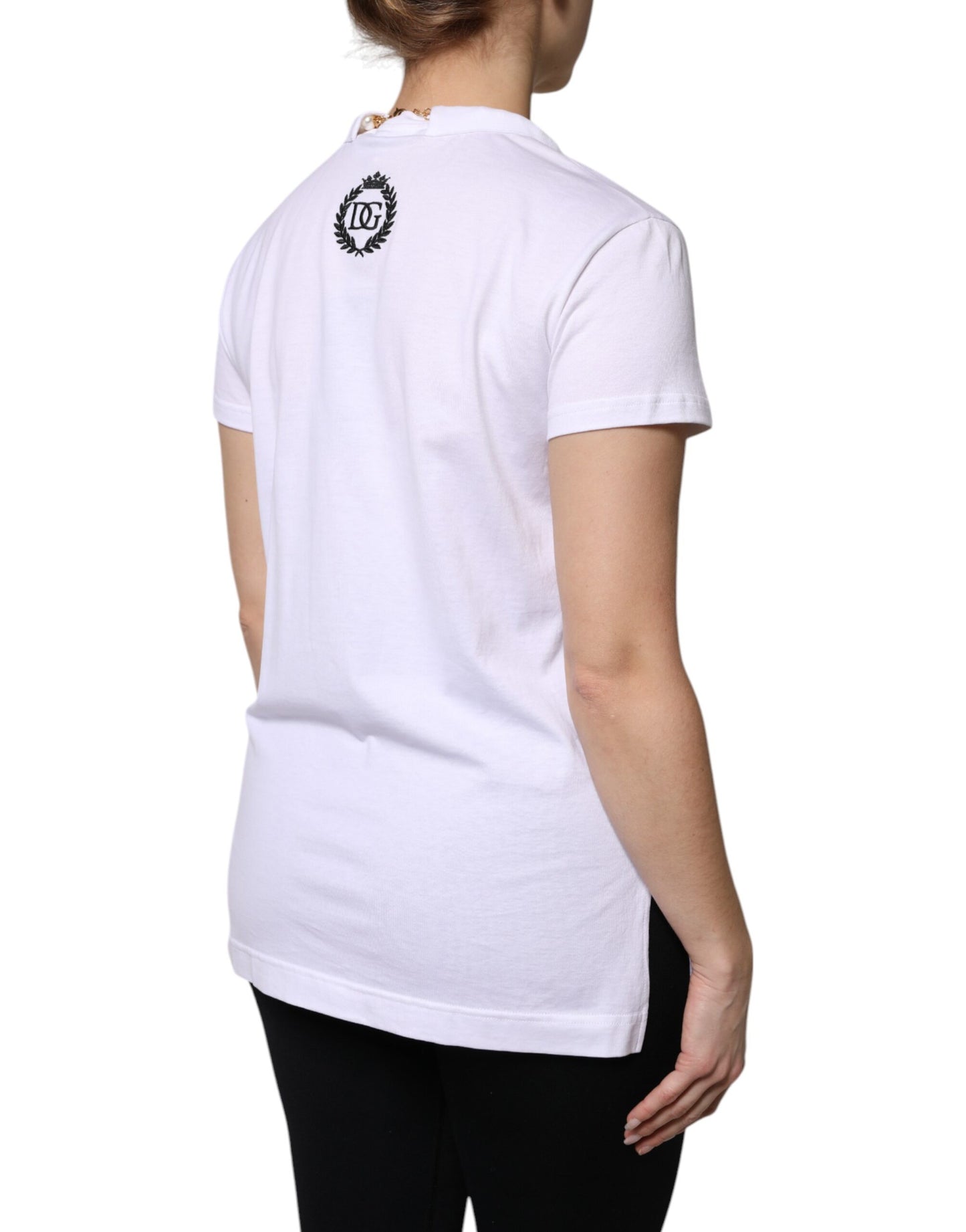 White Necklace Cotton Short Sleeve T-shirt