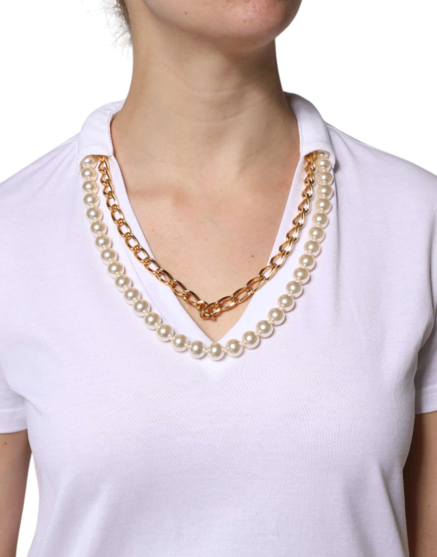 White Necklace Cotton Short Sleeve T-shirt