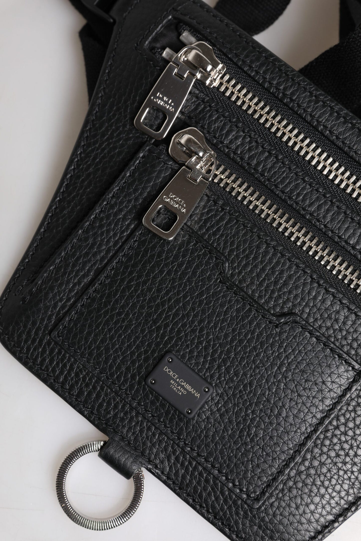 Black Calfskin Logo Plaque Belt Waist Men Fanny Pack Bag