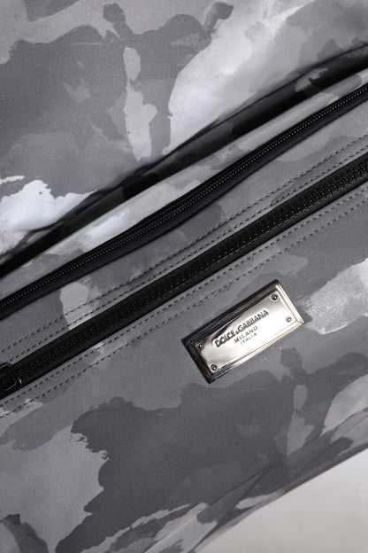 Gray Camo Cotton Multiple Compartments Tote Bag