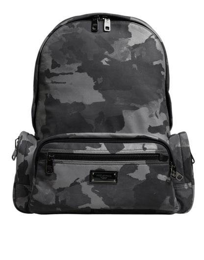 Gray Cotton Camouflage Logo Plaque Backpack Bag