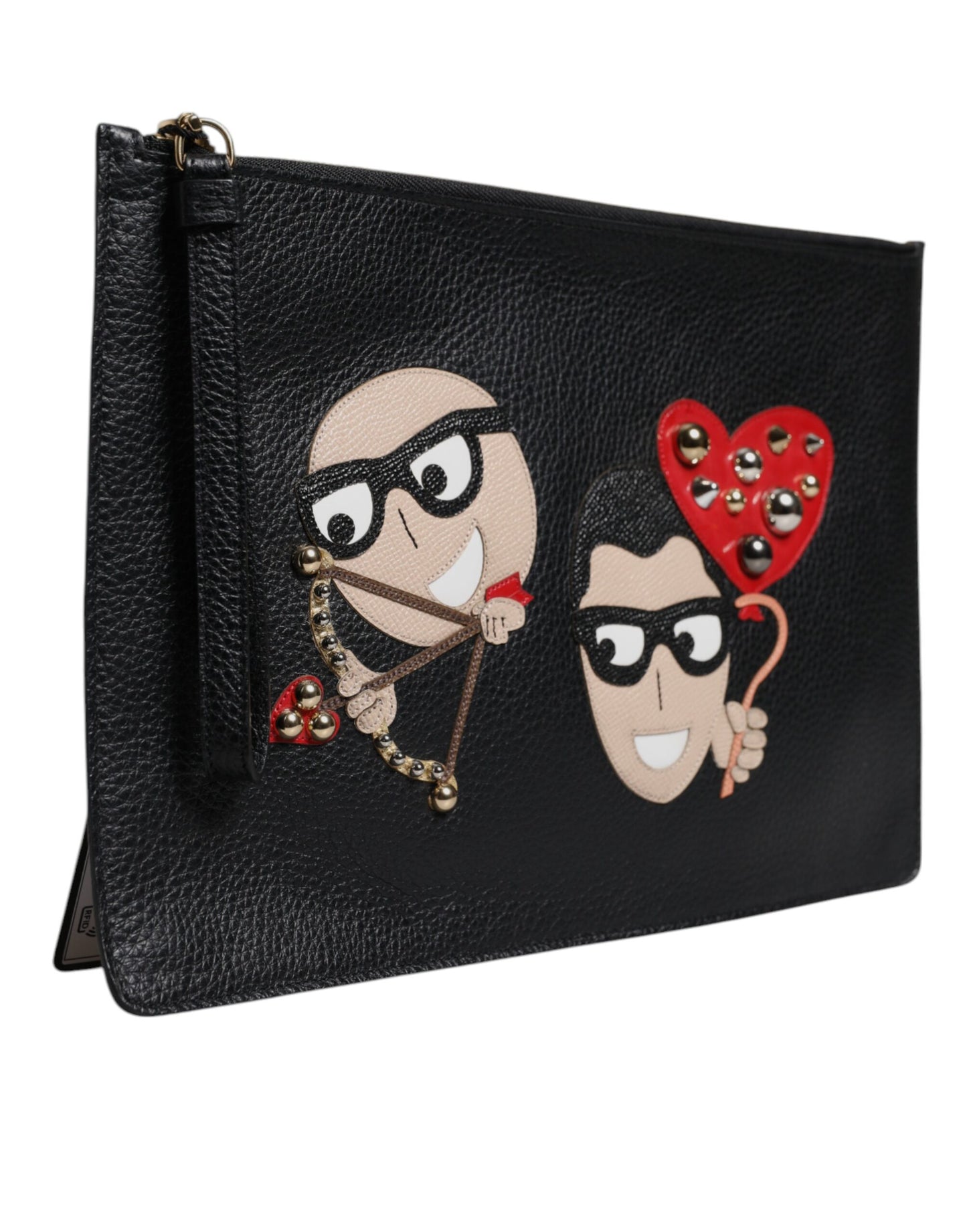 Black #DGFamily Embellished Leather Clutch Bag