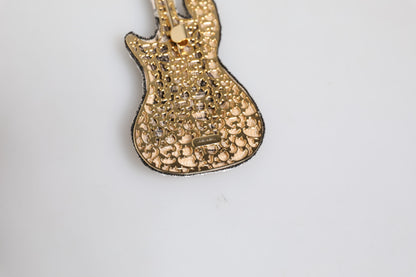Gold Brass Logo Beaded Guitar Pin Brooch