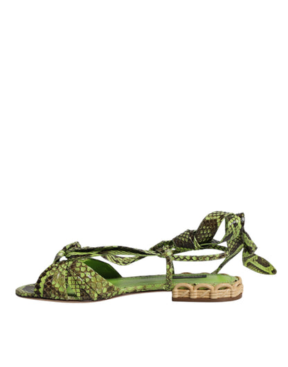 Green Animal Print Ankle Wrap Sandals Shoes