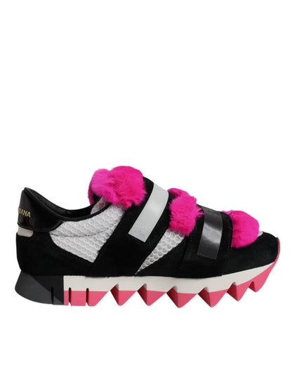 Black Pink Fur Embellished Sneakers Shoes