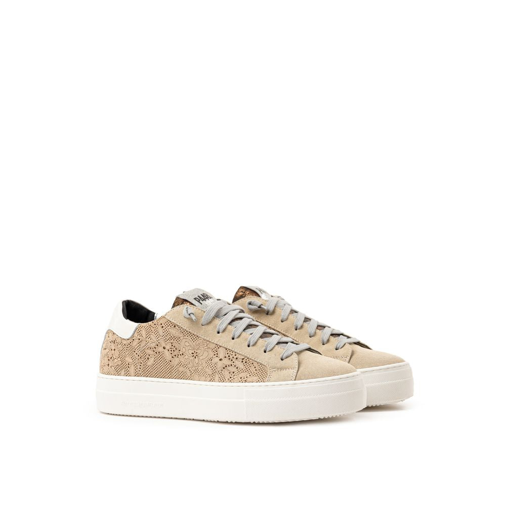 Beige Leather Athletic Sneakers