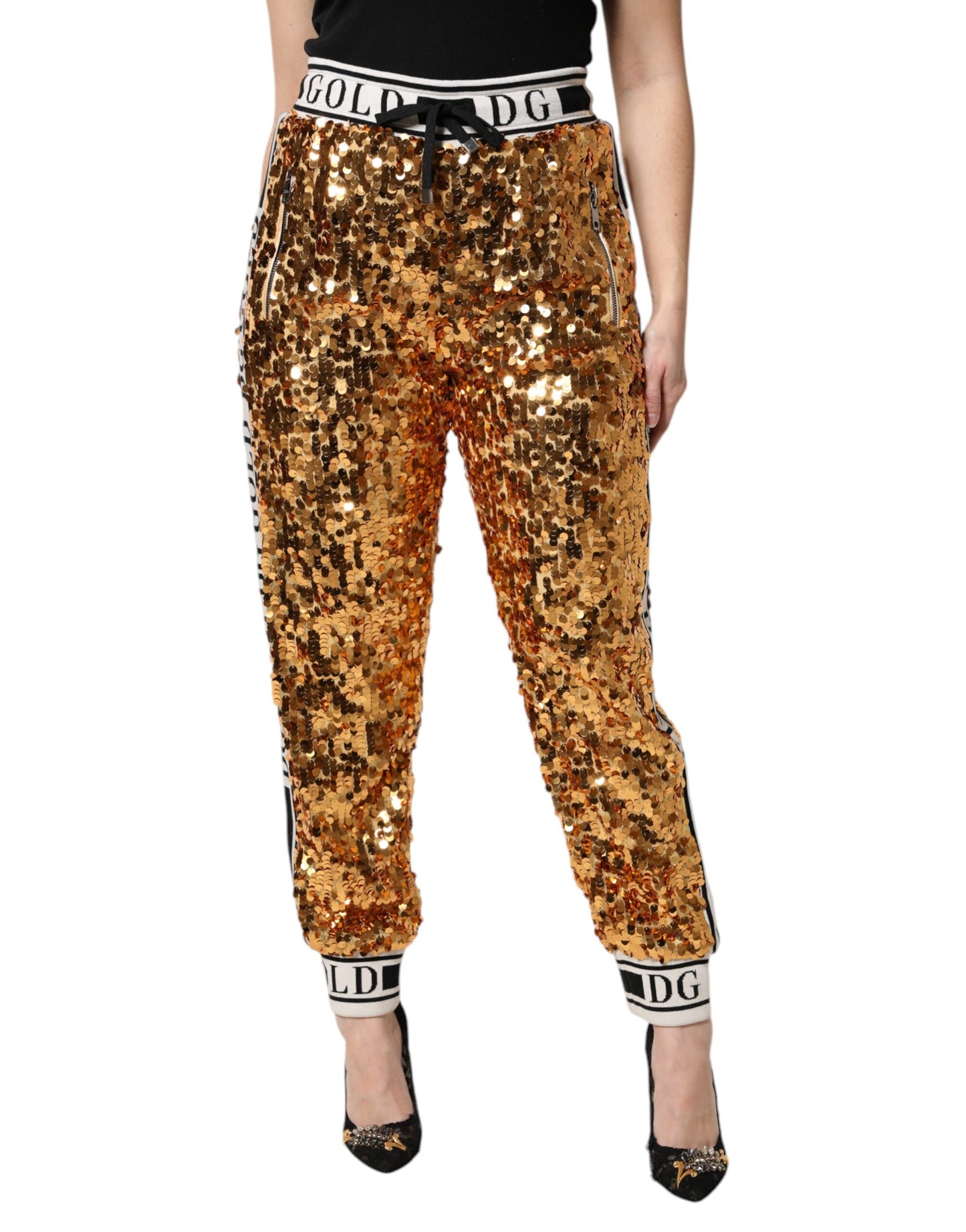 Metallic Gold DG Logo Sequined Jogger Pants