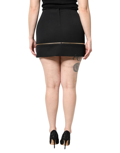 Black Virgin Wool High Waisted Mini Skirt