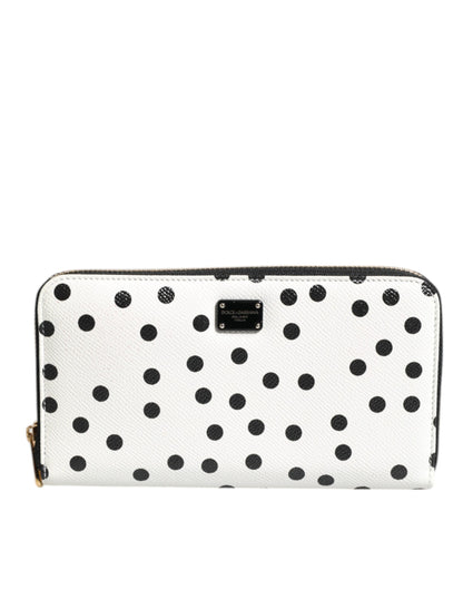 White Black Striped Leather Zip Around Continental Wallet