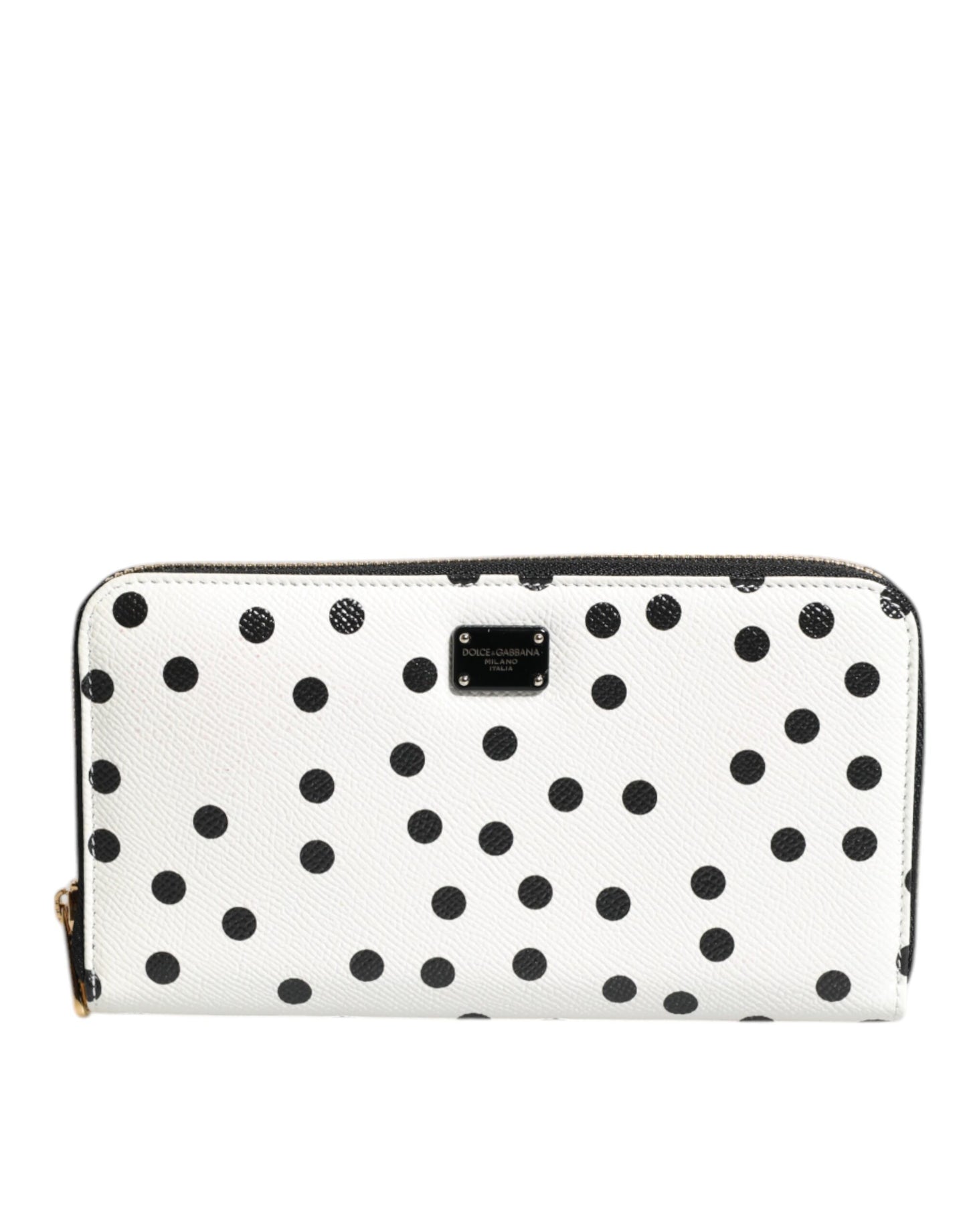 White Black Striped Leather Zip Around Continental Wallet