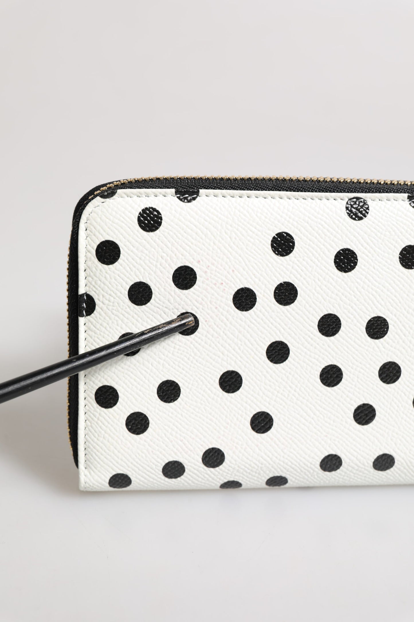 White Black Striped Leather Zip Around Continental Wallet