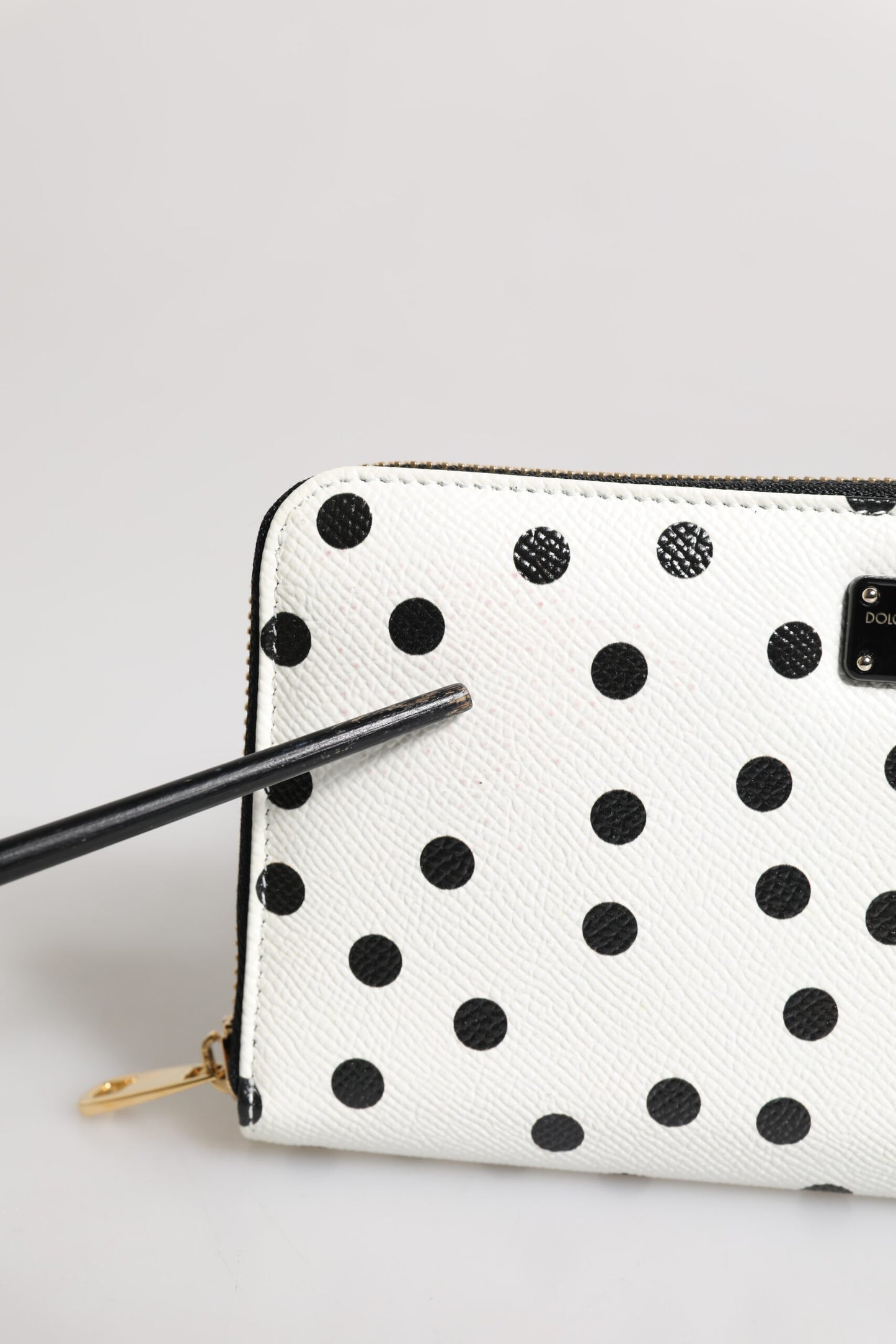 White Black Striped Leather Zip Around Continental Wallet