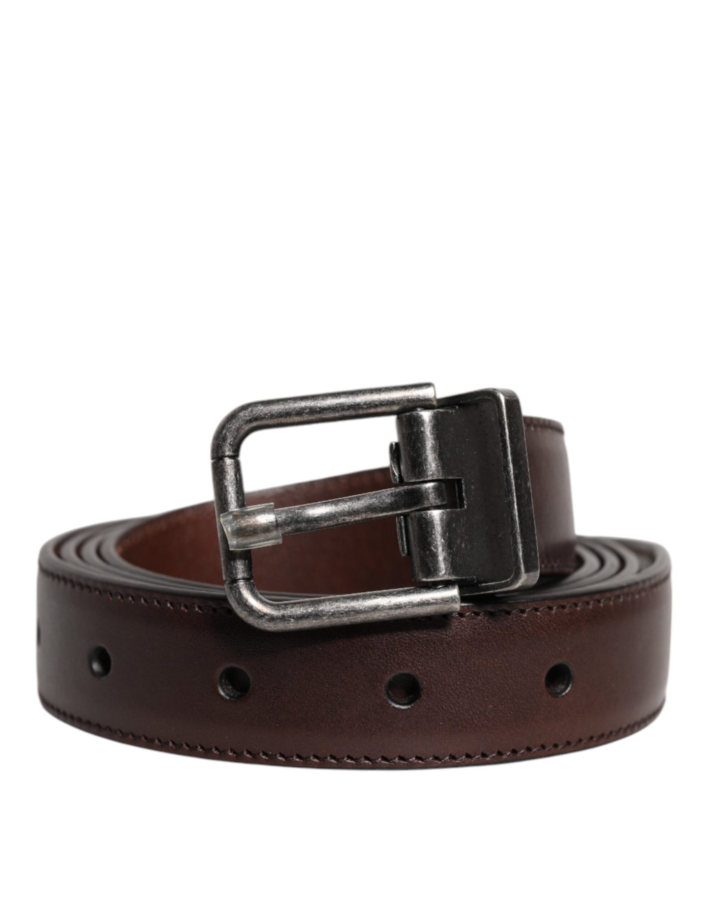 Brown Leather Silver Metal Buckle Belt