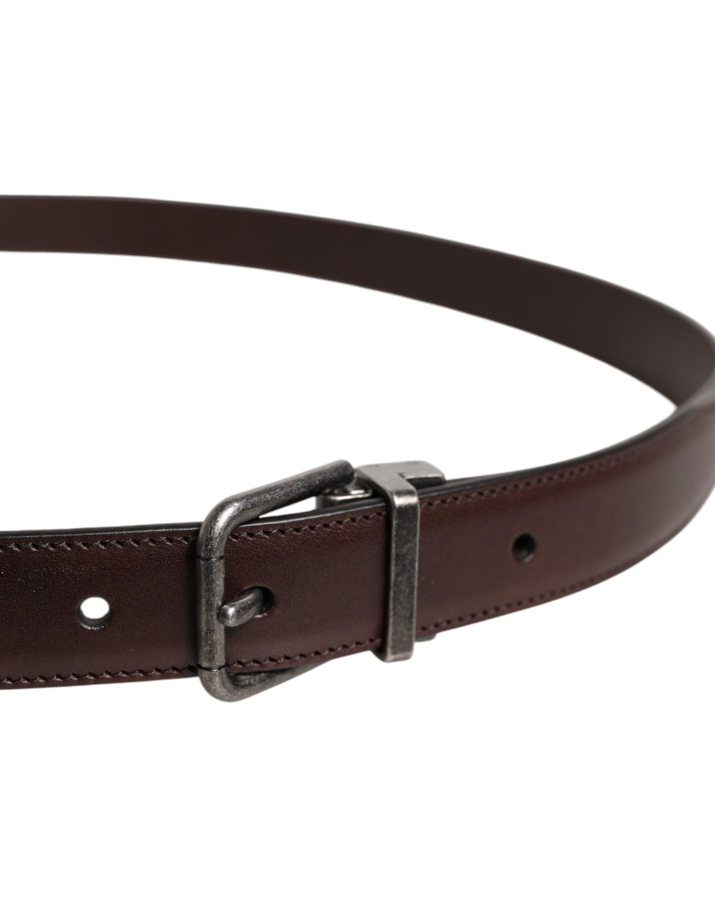 Brown Leather Silver Metal Buckle Belt