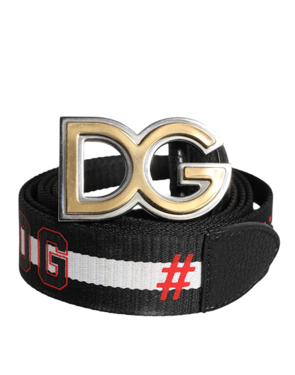 Black White Printed Metal Logo Buckle Belt
