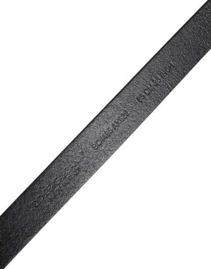 Black Calfskin Classic Metal Logo Buckle Belt