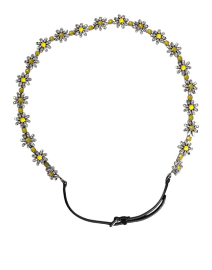 Black Leather Daisy Crystal Embellish Waist Belt